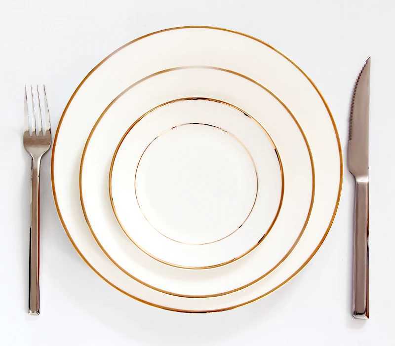 Luxury 3pcs/lot 1086 inch real bone dinner plates golden li dishes and plates sets cake plate servies porcelain platter Y251129