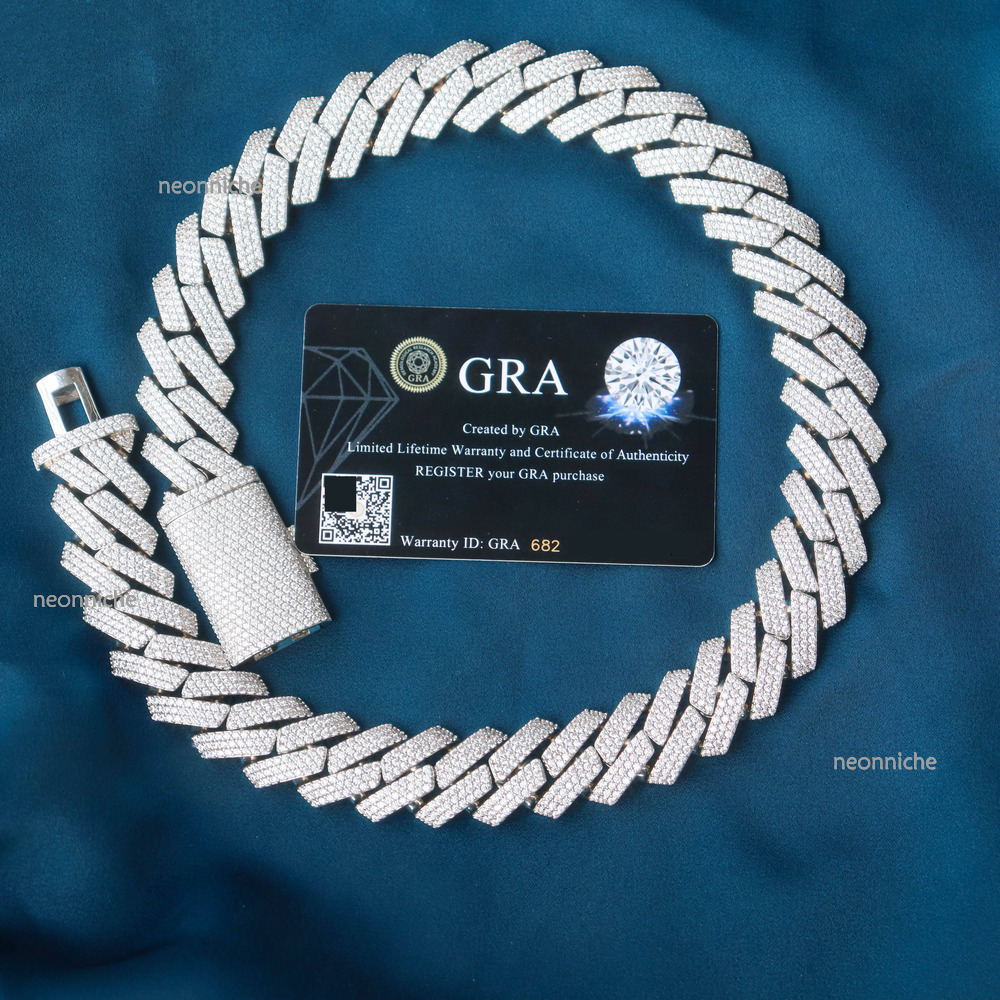 20mm Personalized Fine Jewelry Sterling Sier baguette Gold Plated Iced Out Moissanite Miami Cuban Link Chain