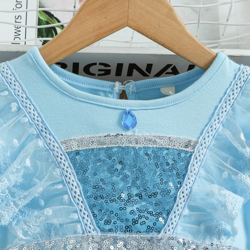 Disney Elsa princess dress for girls princess dress birthday outfit dress beach dress long sleeve puffy tulle dress girls clothing comfortable and sof
