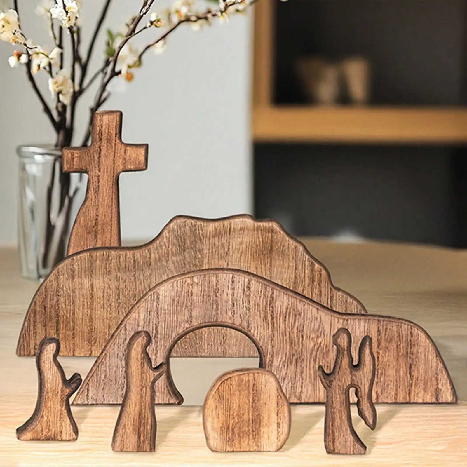 Empty Tb Easter Scene And Cross Decoration Wooden Easter Resurrection Cross Jesus Tb Tray Set Jesus Nativity Scene Decor H251129