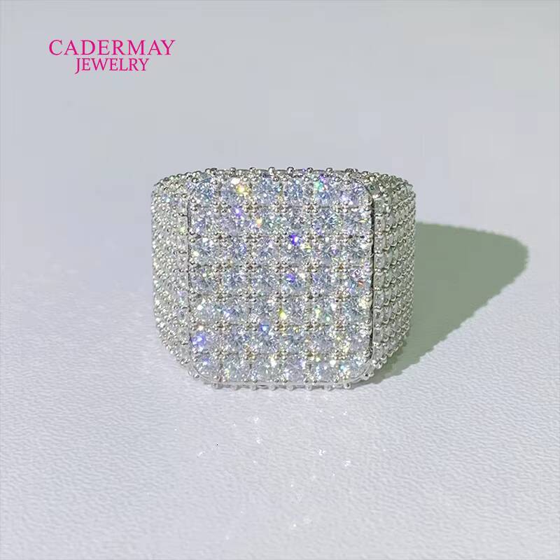 Hip-Hop Jewelry Custom Made Champion Full Iced Out Square 925 Silver VVS Moissanite Pinky Ring for Men