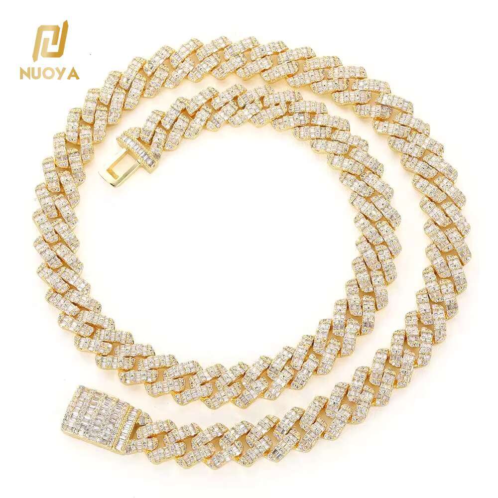 NUOYA 10mm Bling Diamond Cuban Link Chain Necklace Micro Prave Iced Baguette Zircon Custom Cuban Chain Hip Hop Jewelry
