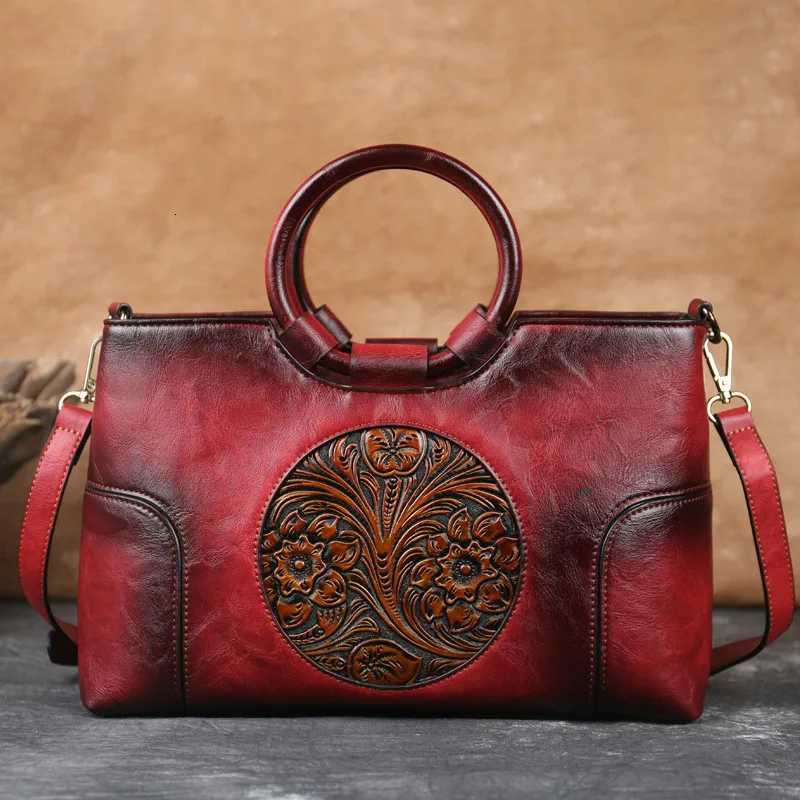 2025 New High Quality Leather Women Handbag Retro Handmade Embossed Shoulder Bag For Women Large Capacity Female Messenger Bags K251128