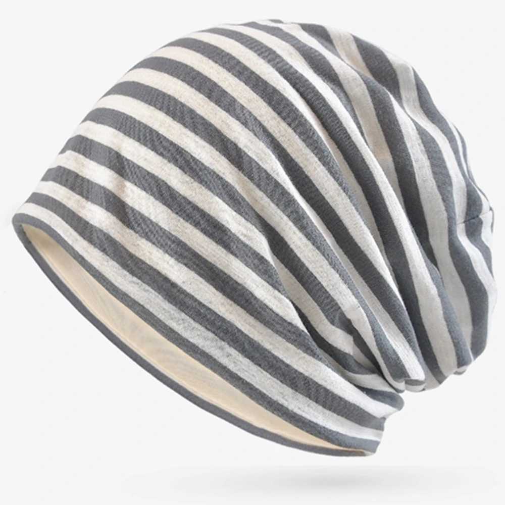 Ladies Summer Striped Knit Beanie Hat Spring Slouchy Style Skullies Cap Women Thin Bonnet Cap Autumn Men Benie Hiphop Pile hatXJ251129