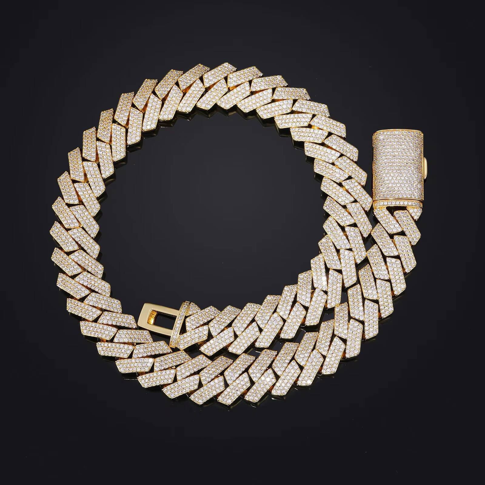 18mm Triple Row Diamond Shaped Cuban Link Chain Micro Paved CZ Wholesale Hip Hop Iced Out Necklace for Men Brass