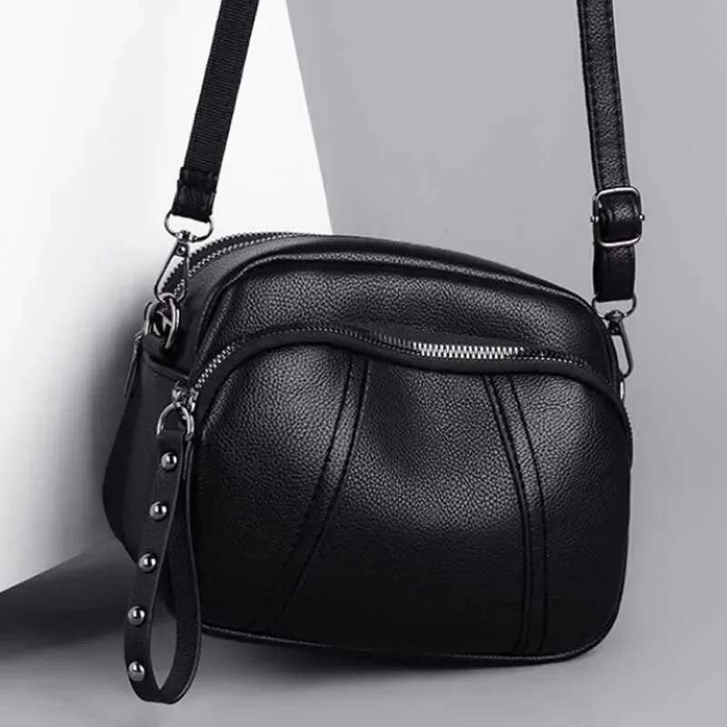 Solid Color Fashionable Rivet Zipper Women's Mobile Phone Simple Soft Leather Shoulder Crossbody Small Square Bag Handbag