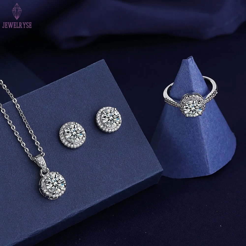 Ins Top Sell Wedding Jewelry Sets Ladies Jewellery 925 Sterling Silver Round Cut White Lab Moissanite Diamond Clavicel Necklace Stud Earring Women Rin