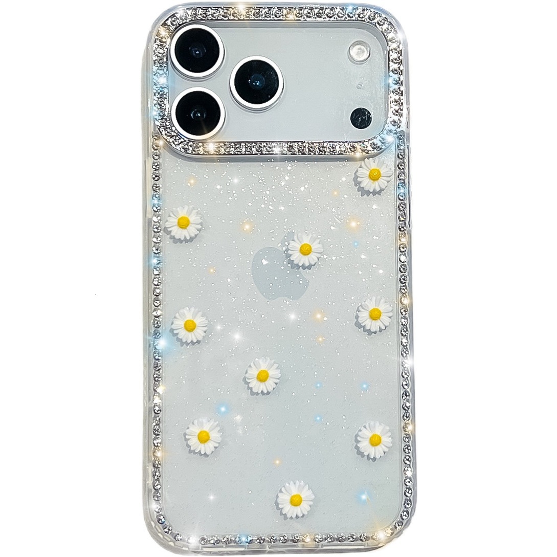 Small Daisy Phone Case iPhone 17 Pro Max Luxurious Sparkling Compatible Diamond Glitter Transparent Case with Apple 16/15/14 Pro