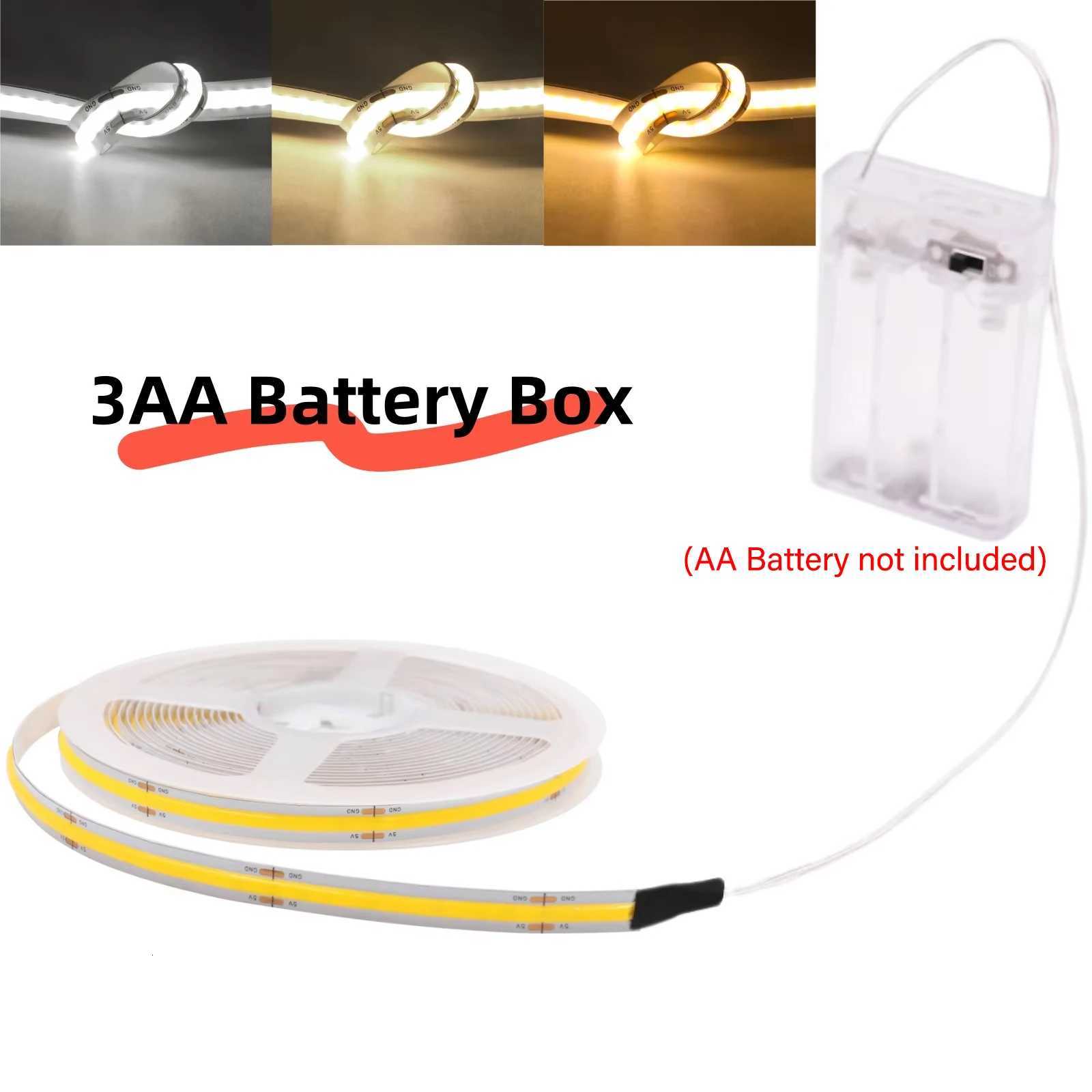 3AA Battery Box 5V COB Led Strip 8MM 320LEDs/M Warm Natural Cool White Flexible COB Strip Light for Bedroom Cabinet TV Backlight M251129