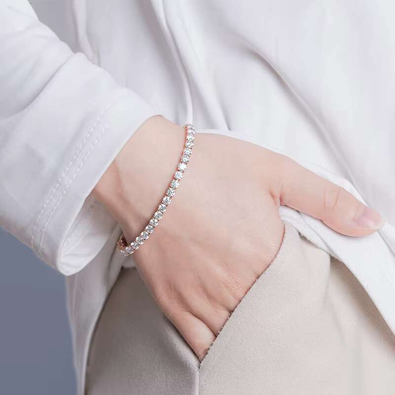 Starsgem S925 Silver Moissanite Tennis Bracelet 3mm 4mm 5mm Round Cut Moissanite 6.5in -7.5in Link Chain Tennis Bracelet