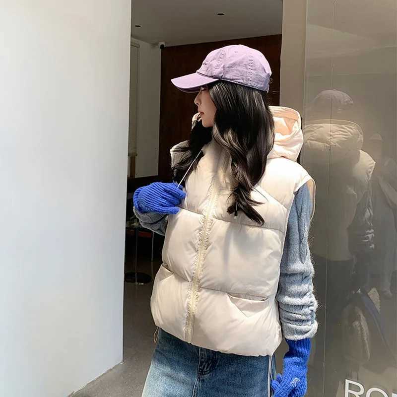 Women Coat Down Cotton Vest Womens 2025 Autumn Winter New Korean Style Loose Cotton Waistcoat Solid Color Women Waistcoat H530T251129