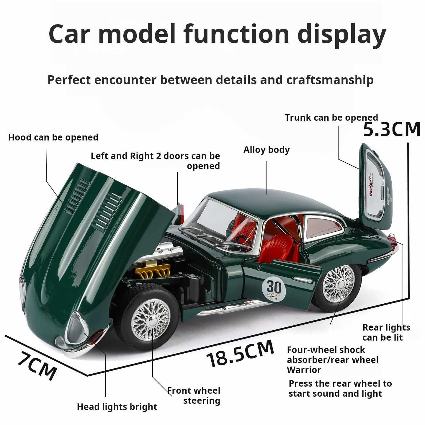 Alloy model car Retro 124 Jaguar E-TYPE Diecast car Model with Sound Light Pull Back Boys Gift collectible ornaments toys J251129