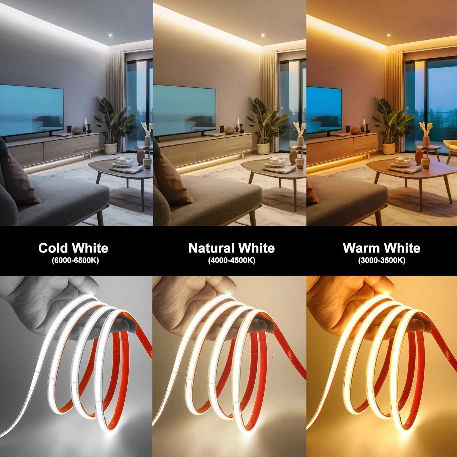 220V COB LED Strip Waterproof 05m 5m 10m 20m 40m Adhesive LED Strip with IC High Bright 240LEDs/m Flexible Tape Linear Lighting M251129