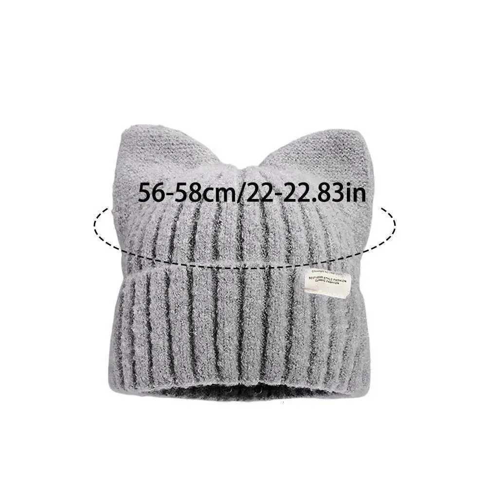 Cute Cat Ears Beanie Hats for Women Winter Korean Y2K Knitted Streetwear Handmade Crochet Bucket CapXJ251129