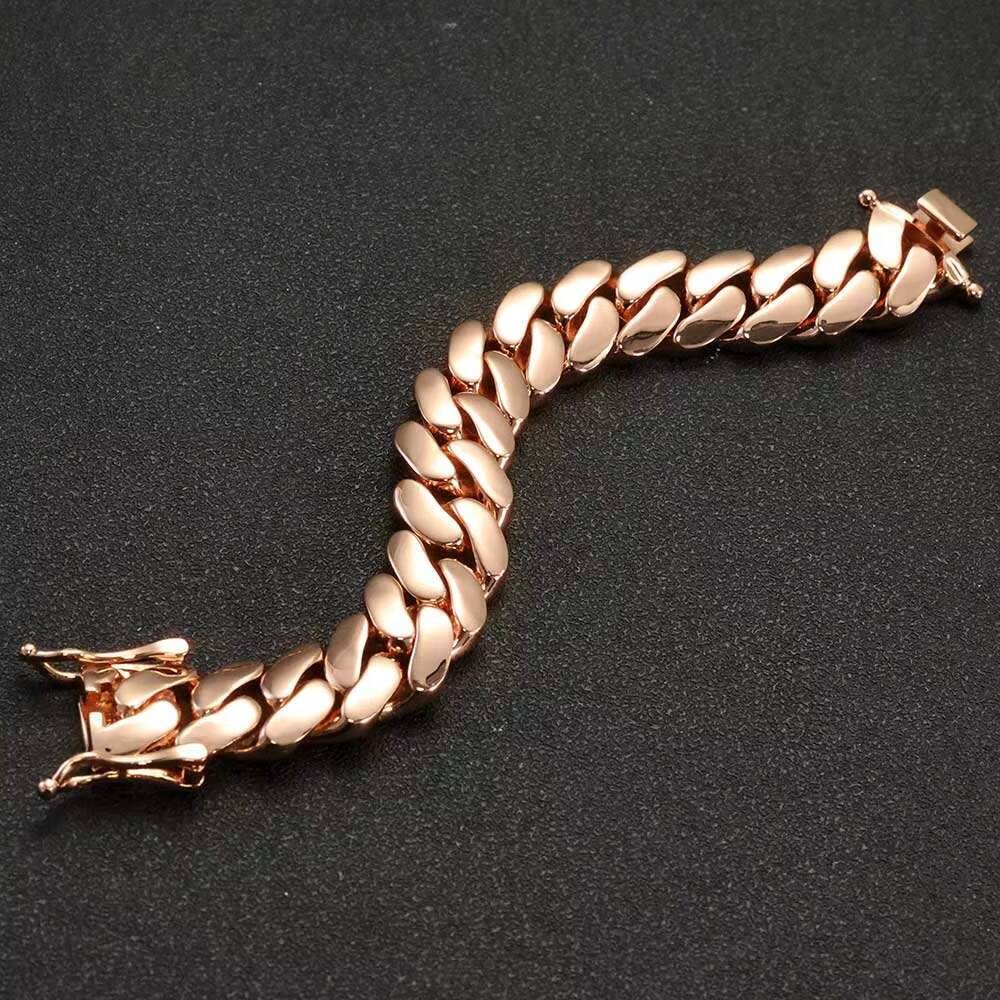 Luxury 14mm Cuban Chain Iced Out Hip Hop Bracelet Gold Plated Zircon Diamond Mainly Made of Brass for Parties