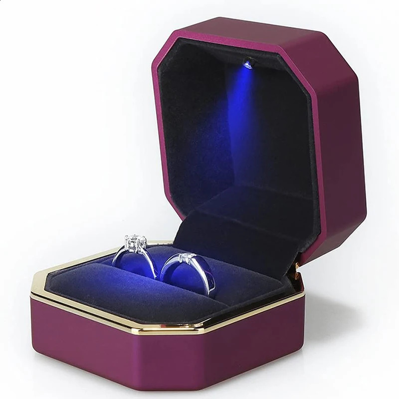 1 piece of LED jewelry ring box velvet rubber necklace pendant gift display with light recommended for engagement wedding box 250428