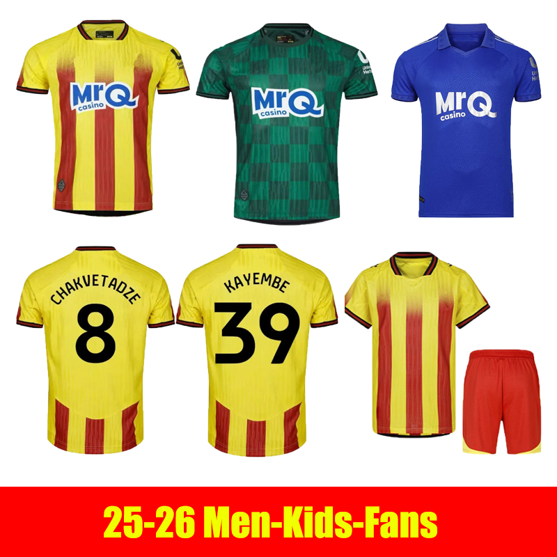 25 26Watfords Soccer Jerseys Elton John Shirt Third Kit LOUZA 25 26 Watfords FC Football Shirt CHAKVETADZE WFC Kits IRANKUNDA BAAH Tops Kids Uniform home and away6688