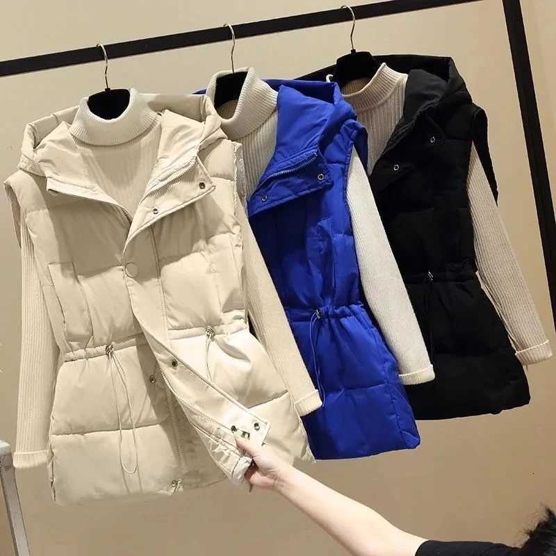 WomenS Autumn Winter Down Cotton Vest Jacket 2025 New High-End Loose Hooded Vest Jacket Top Women Sleeveless Waistcoat OutwearT251129
