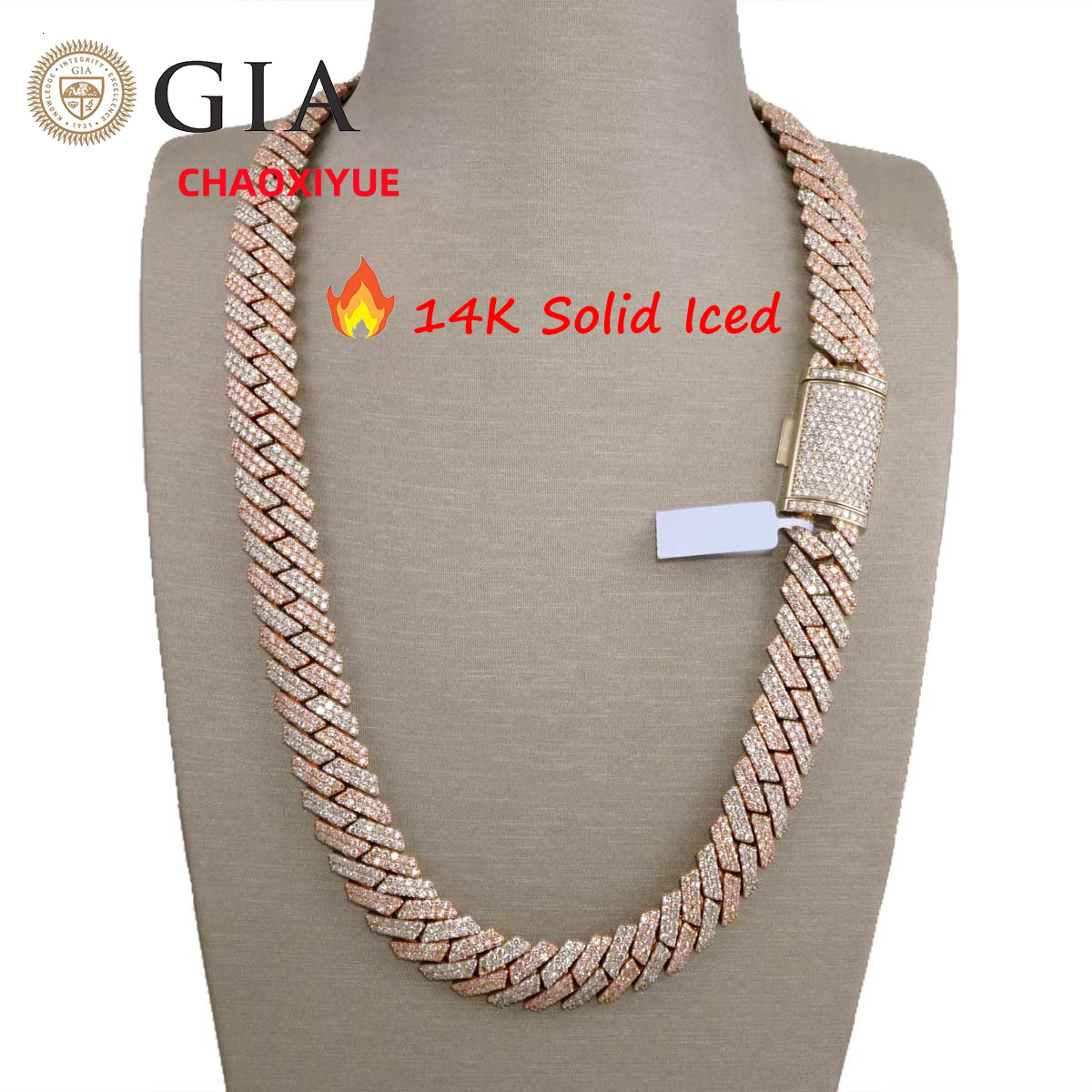 Hip Hop Jewelry Custom 14mm Real 14K Yellow Gold Synthetic CVD VS Grown Diamond Iced Out Cuban Link Chain and Bracelet for Men