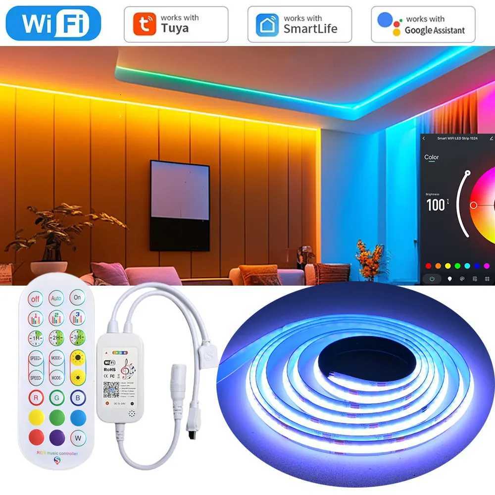 Tuya WiFi COB RGB LED Strip 12V 1m 2m 3m 5m 10m Dimmable Cabinet Bed Room Lighting RF Remote Control for Alexa Google Assistant M251129