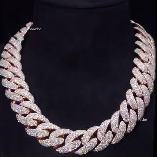 Hiphop 20mm 4 Rows Borderless Sier Iced Out Buss Down Miami Moissanite Cuban Chain