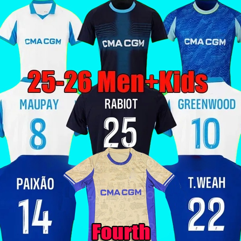 GREENWOOD T.WEAH PAIXAO 25 26 Maillot de foot Olympique de Marseile Soccer Jerseys MAUPAY BALERDI 25 ROWE OM football shirtskit jersey men kids sets