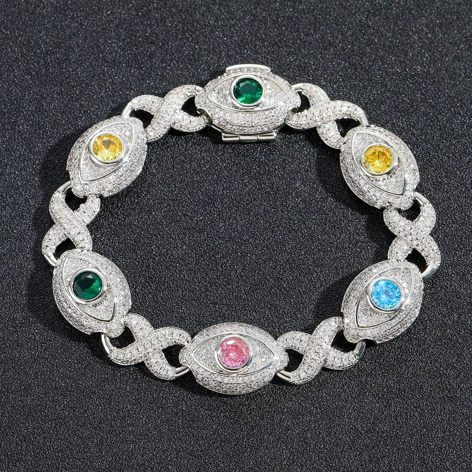 Iced Micro Paved Cubic Zirconia Bracelet Big Eyes Infinity Link Chain with Gold Plating Hip Hop Style Jewelry for Men Women