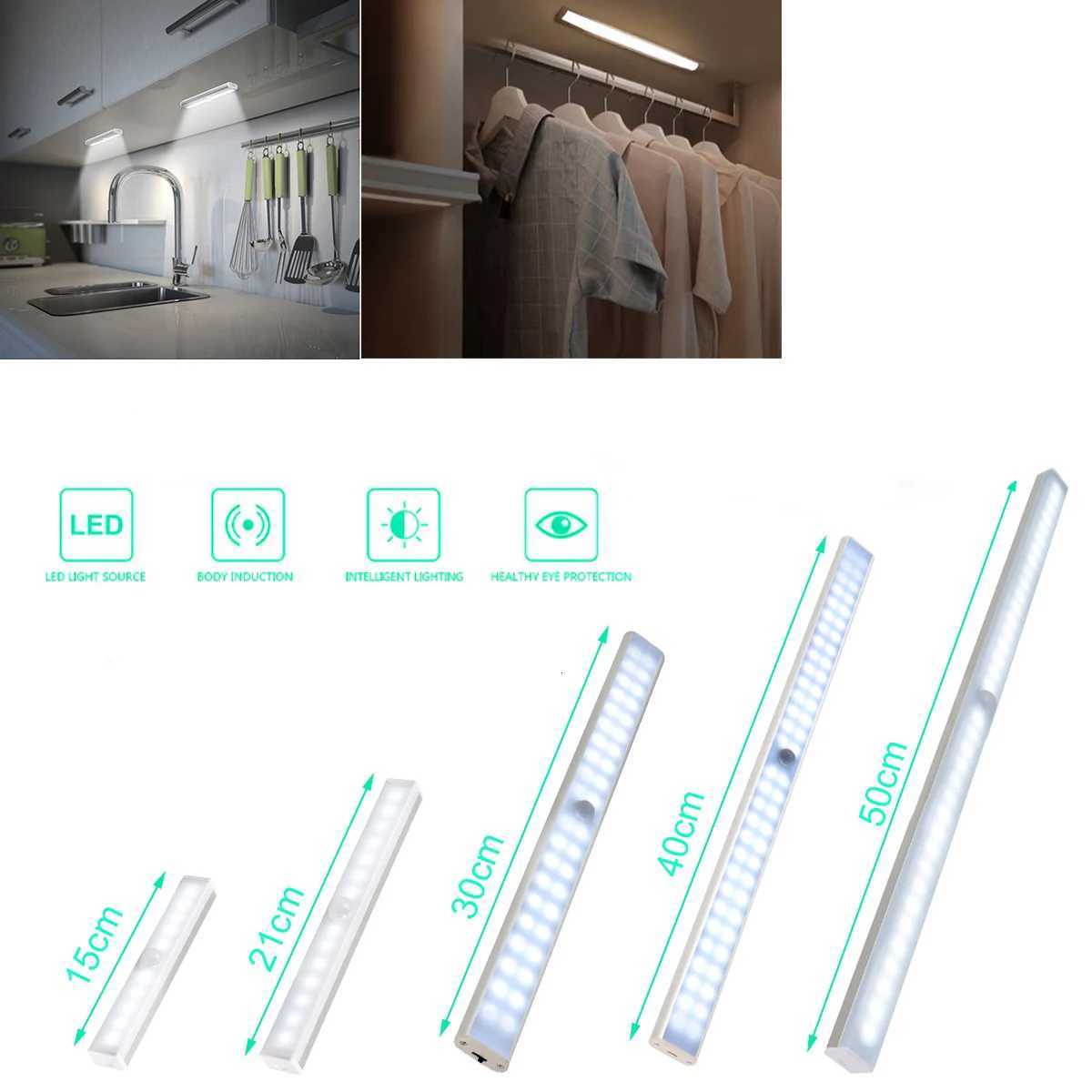 Rechargeable LED Under Cabinet Lighting Closet Light Motion Sensor Kitchen Night Wardrobe With Magnetic Strip For Stairs Bedroom M251129