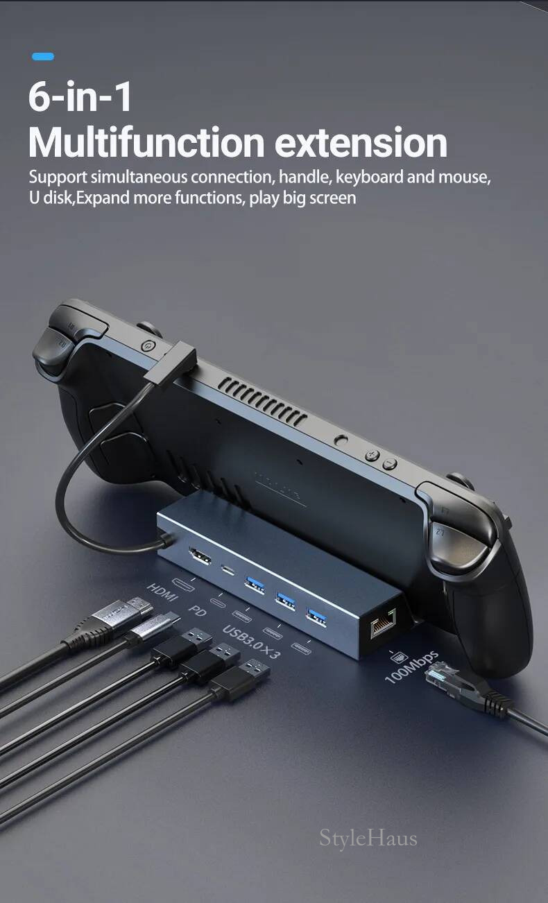 Docking Station Compatible 6 in 1 Steam Deck Dock with HDMI 2.0 4K 60Hz Gigabit Ethernet 3 A 3.0 and 100W USB C Charging Port by kimistore7