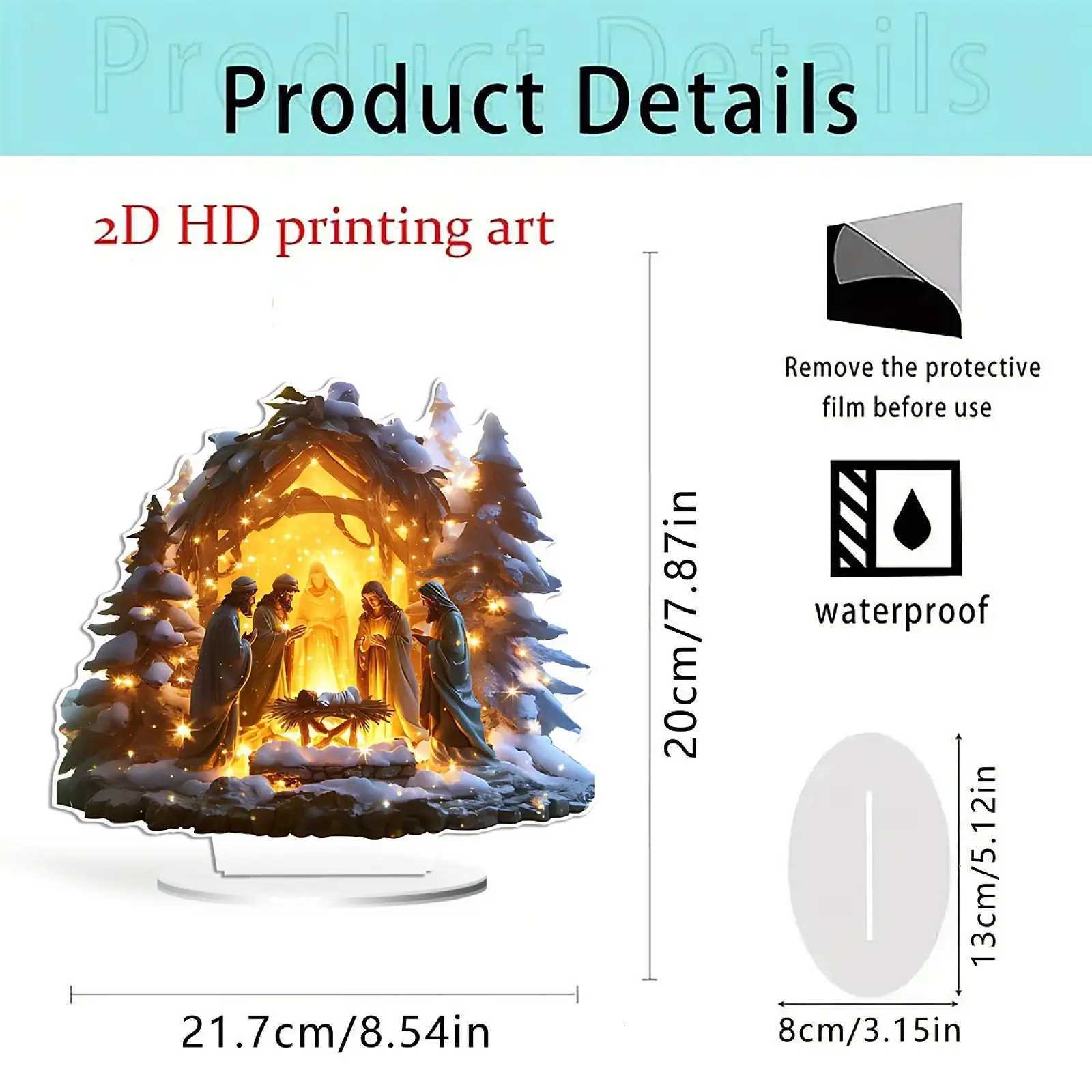 Christmas Nativity Scene Figurine Acrylic Statue Religious Gift Collectible Centerpiece Holy Family Table Ornament for Shelf H251129