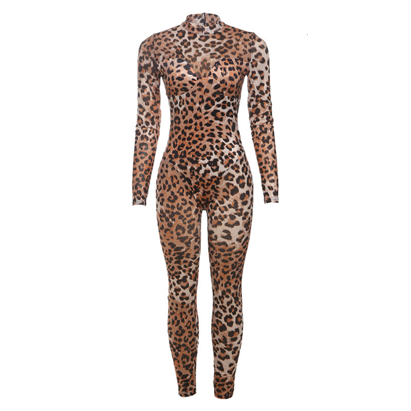 Sexy Leopard Print Jumpsuit Club Outfits for Women Party Midnight Mesh Bodycon Rompers Womens Jumpsuit Dance Overalls 231228