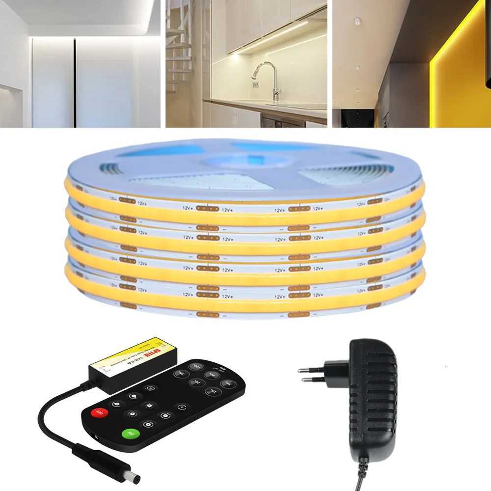 RF Remote Control COB LED Strip 12V 1m 2m 3m 4m 5m Warm White Natural Dimmable Flexible Room Kitchen Cabinet Lighting Decor KIT M251129