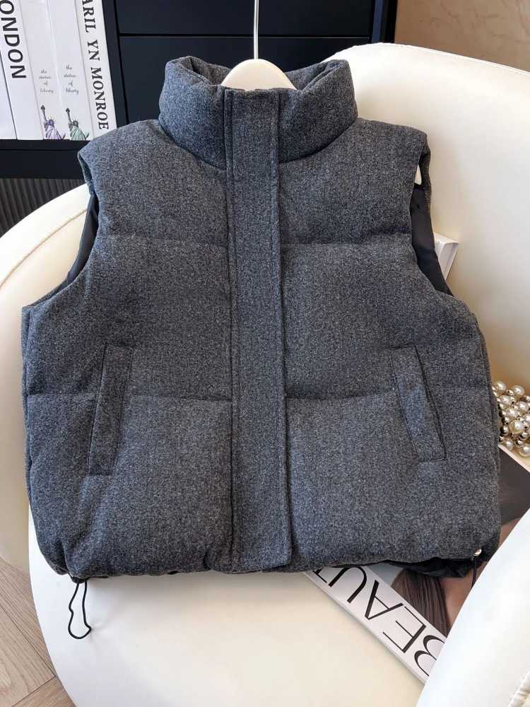 Autumn Winter Women Casual Loose Stand-up Collar Down Cotton Vest New Korean Version Thickened Solid Color Versatile VestT251129