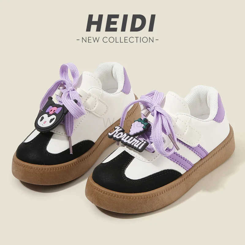 Sanrio Kuromi My Melody Girls Leather Shoes Bow Tie Kawaii Kids Cartoon Soft Bottom Sweet Board Shoes Fashion New Children Shoes H251129