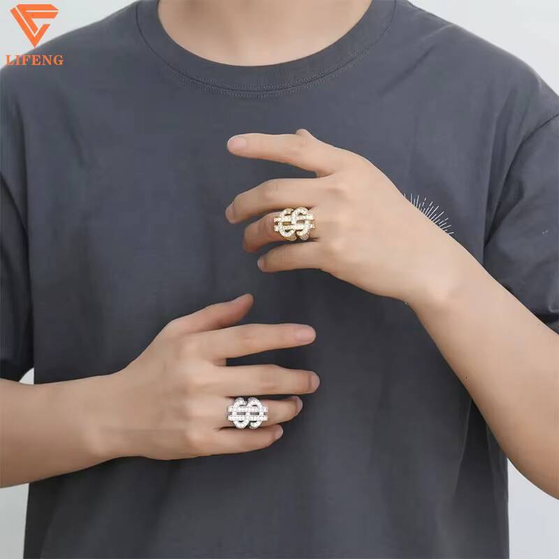 Hot Sale Hip Hop Full VVS Moissanite Ring Rock Hollow Out US Dollar Symbol Diamond Mens Rings Fashion Jewelry