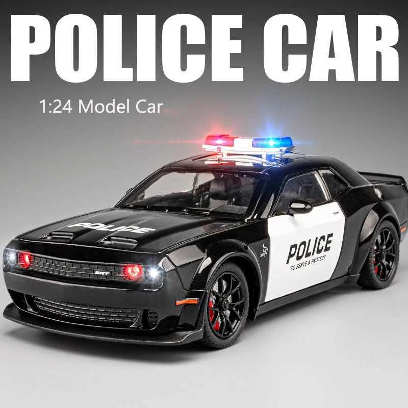 124 Simulated Dodge Hellcat Police Car Model Sound And Light Pull-Back Toy Car Metal Sports Car Boys Collection Ornaments Gift J251129