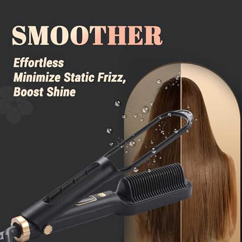 Portable 2 in 1 Hair Straightener Comb Flat Iron Hot Comb Ceramic Negative Ion Hair Straightener Brush for Home SalonT251129