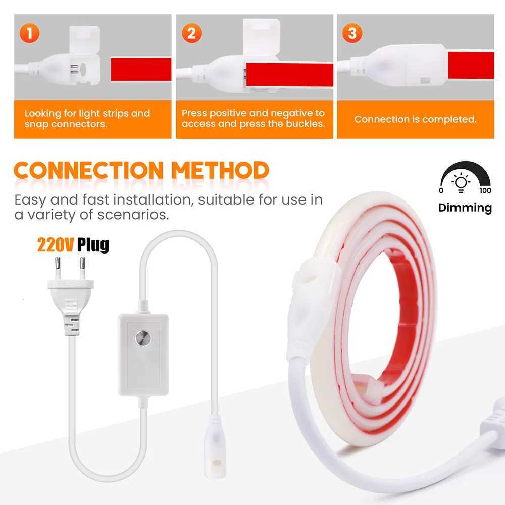 COB LED Strip Light 220V Adhesive Tape with Dimmer Switch EU Power Kit Waterproof 288LED Linear lighting Flex Silicone Tube Lamp M251129