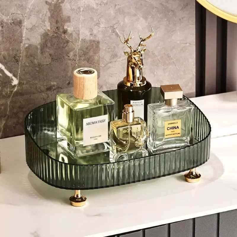 Bathroom Vanity Tray Large Capacity Perfume Organizer for Dresser Clear Desktop Storage Box for Lotion Bottle Cosmetics Skincare Y251129