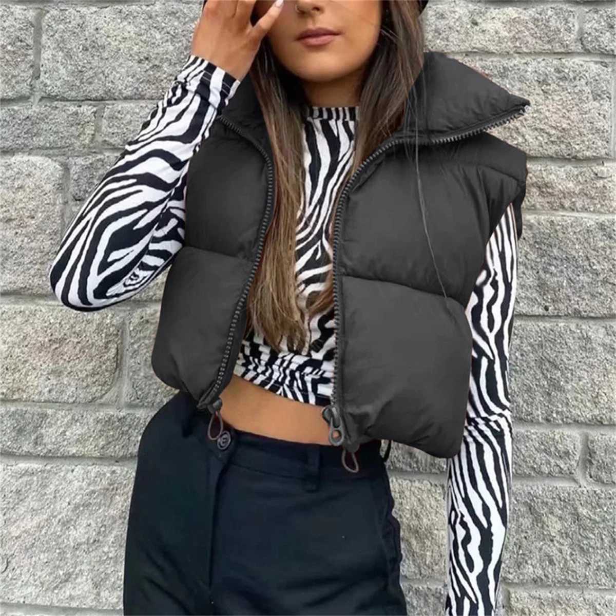 Fashion Zipper Vest For Women Autumn Winter Stand Collar Sleeveless Coat Lady Casual Street Warm Jacket Elegant Outfit ClothingT251129