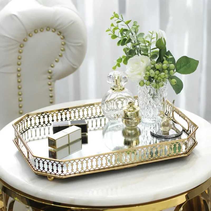 Metal Decorative Tray Makeup Organizer Box Jewelry Display Home Decorative Mirror Tray Fruit Snack Candy Dish Tea Table Storage Y251129