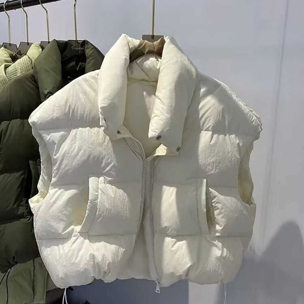 Casual Down Cotton Vest Jackets for Women Autumn Winter Thick Warm Sleeveless Short Coats Korean Style Stand Collar WaistcoatT251129