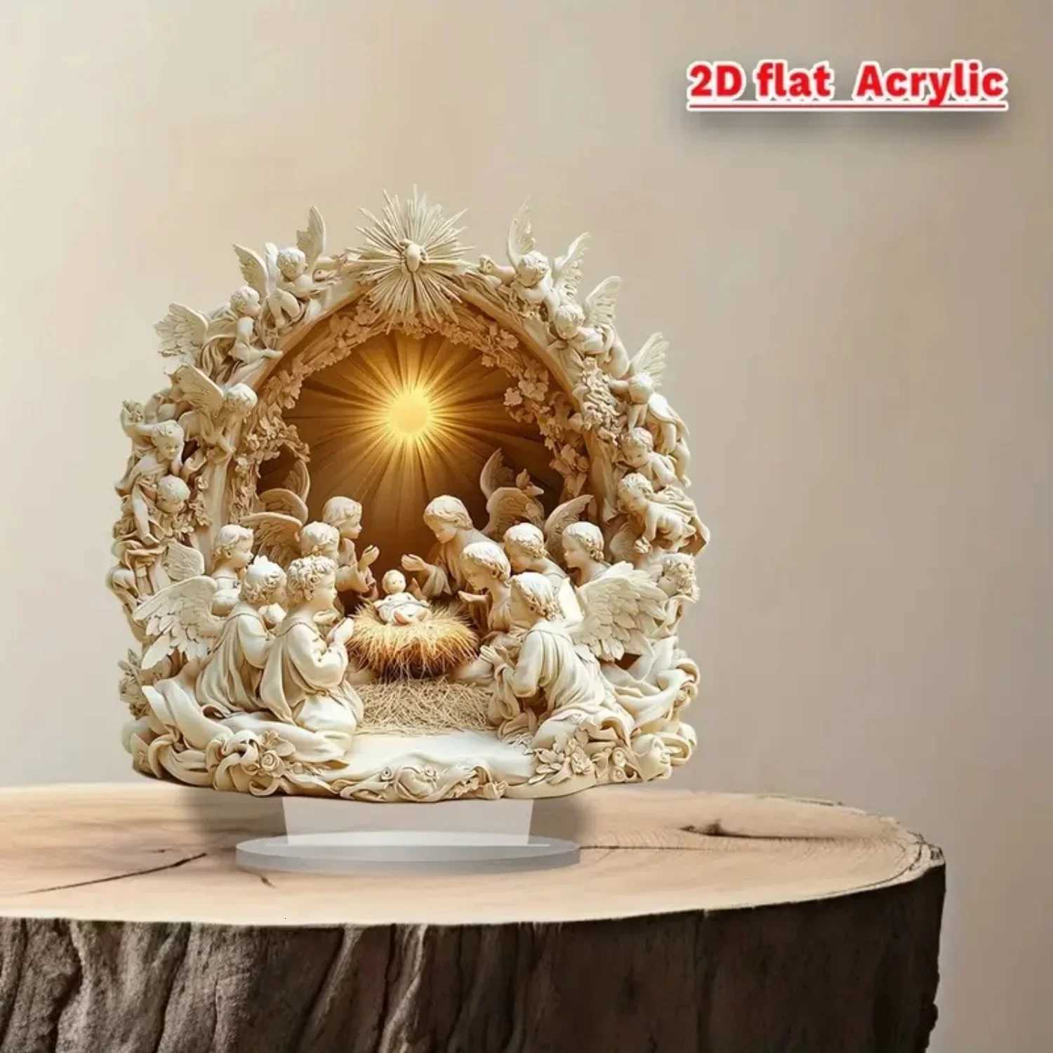 Nativity Scene White 2D Flat Jesus Acrylic Tabletop Decor HeOffCaferoStu Desktop Ornament Religion Kit H251129