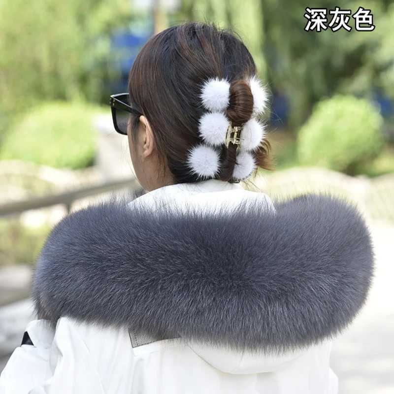100 Real Fox Fur Collar Winter removable fur Hood Trims Warm Furry Decor Shawls for Coat Parkas Luxury Female fur ScarfJ251129