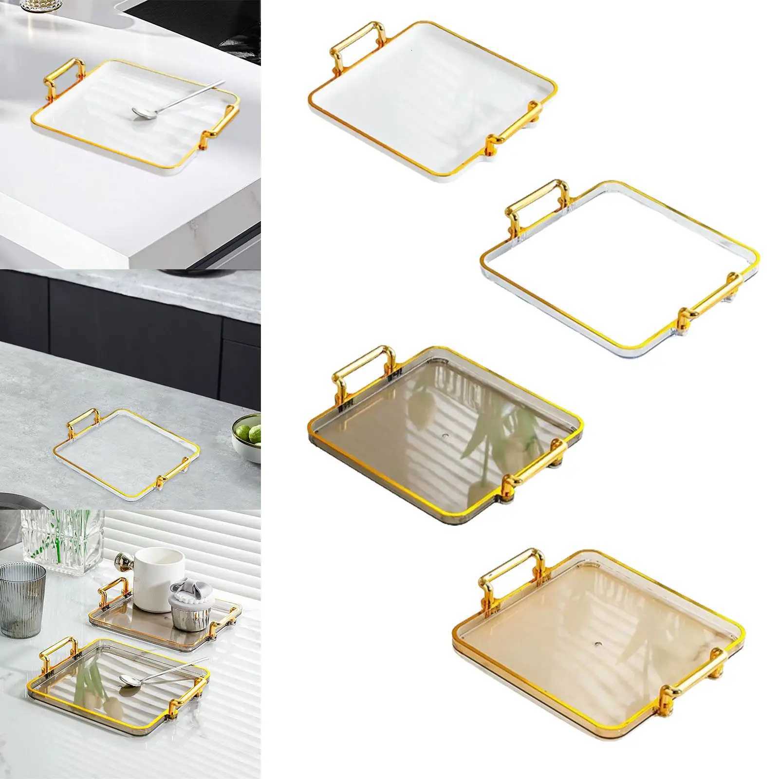 Decorative Tray with Gold Rim Tea Fruit Storage Tray with Handles Easy to Y251129