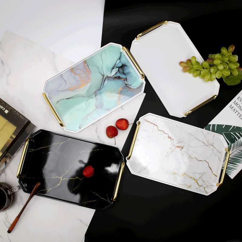European Imitation Porcelain Storage Tray Marbled Square Tea Tray Jewelry Cosmetics Water Cup Food Storage Home Decoration New Y251129