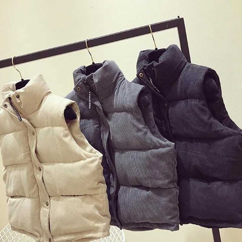 Winter 2025 Women Sleeveless Vest Winter Warm Corduroy Cotton Jacket Female Simple Veats Sleeveless WaistcoatT251129