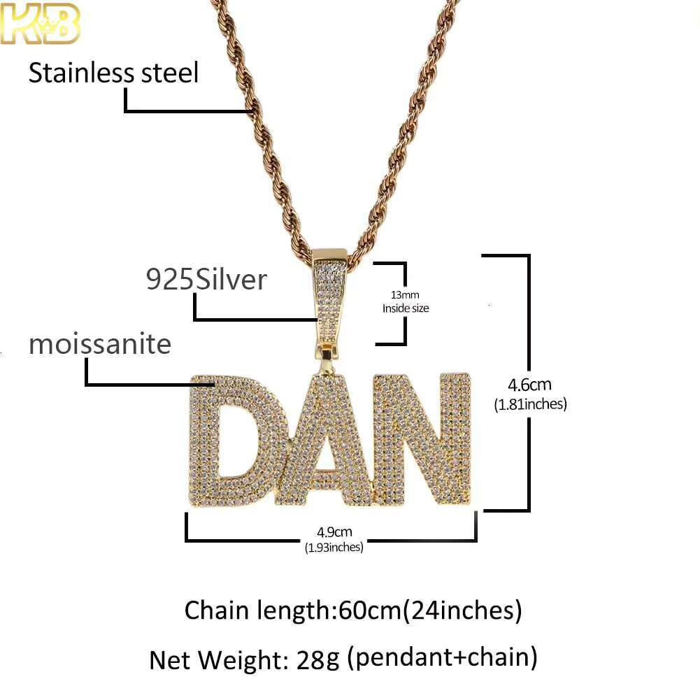 Letter Pendant Necklace for Men Gold Letter Moissanite Fine Pendants Fashion Jewelry Charms Custom Letter Pendant Necklace
