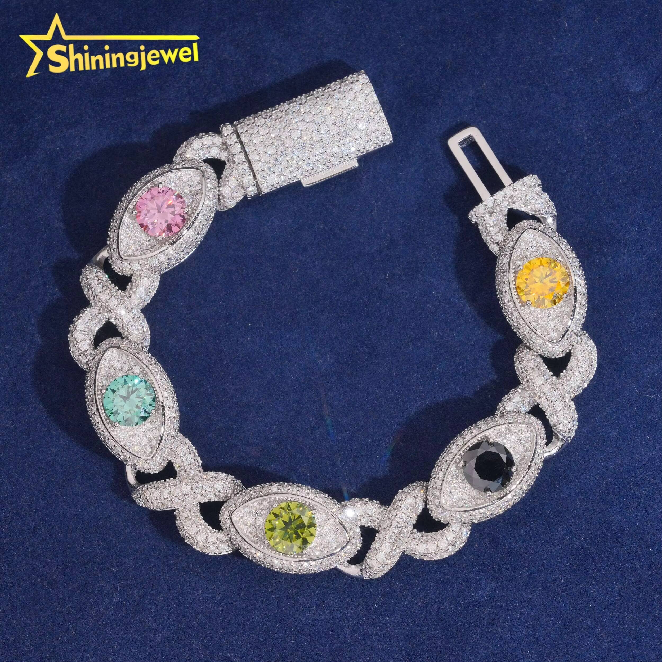 13mm Color Eye Cuban Bracelet 925 Silver Hot Sale Moissanite Diamond Miami Bracelet Hip Hop Jewelry Pass Diamond Tester