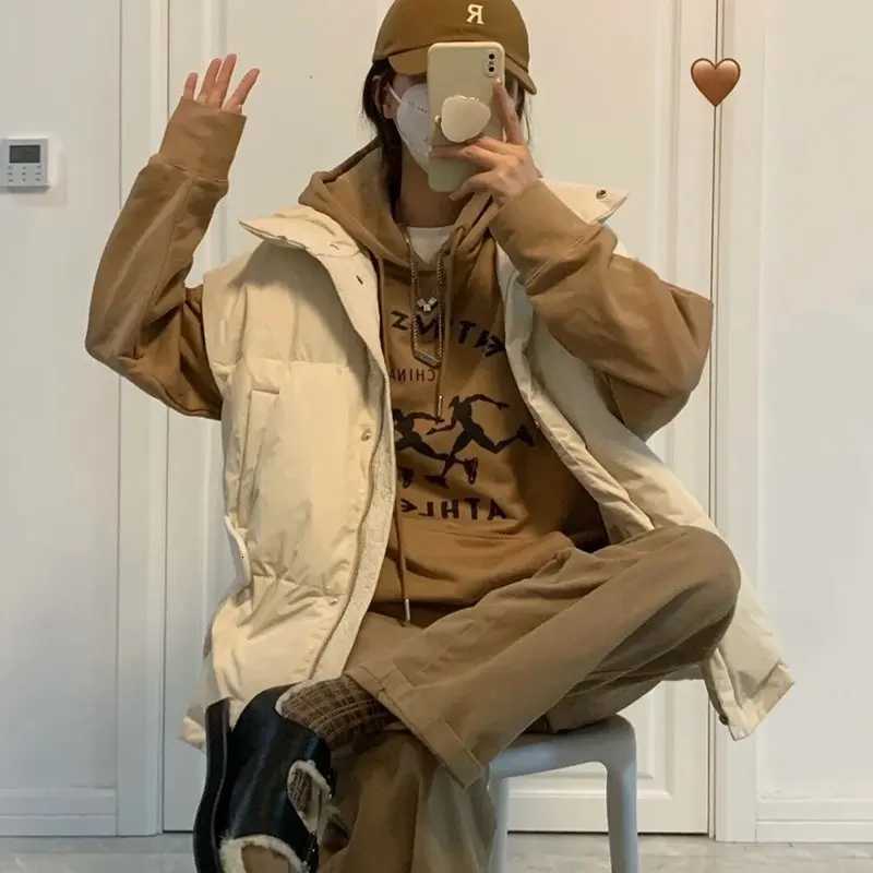 Autumn Winter Puffer Vest Quilted Padded Warm Womens Oversized Puffer Vest Stand Collar Full Zip Sleeveless Bubble Coat OutwearT251129